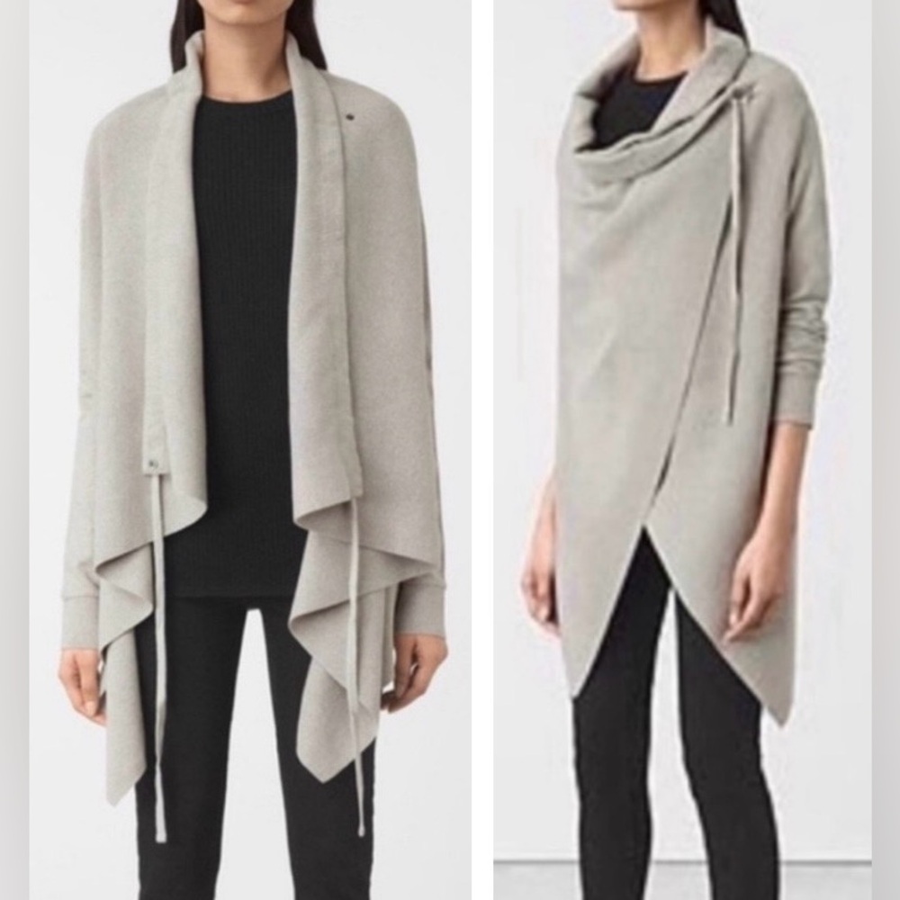All Saints Ivy Drape Cardigan Jacket | Oatmeal Gray | SZ S